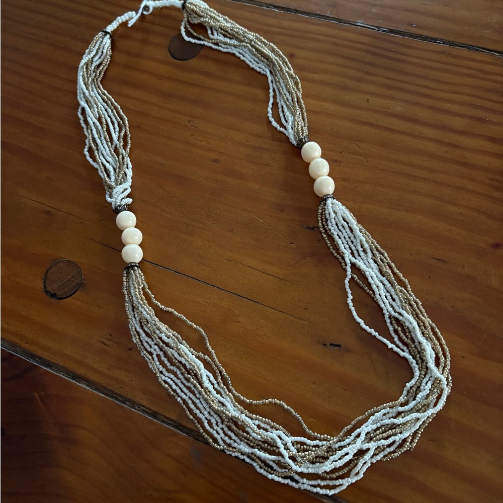 Elegant Multi-Strand Beaded Necklace - Cream and Brown